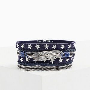 Multi-Layer Navy Star & Feather Bracelet